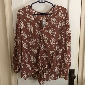 West Kei Taleen Tie Front Blouse, Mauve/ Brown, XL